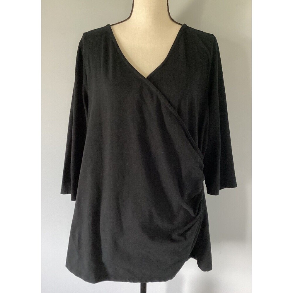 Torrid Women’s Black Faux Wrap Top 3/4 Length Sleeves Torrid Size 3 - 3XL